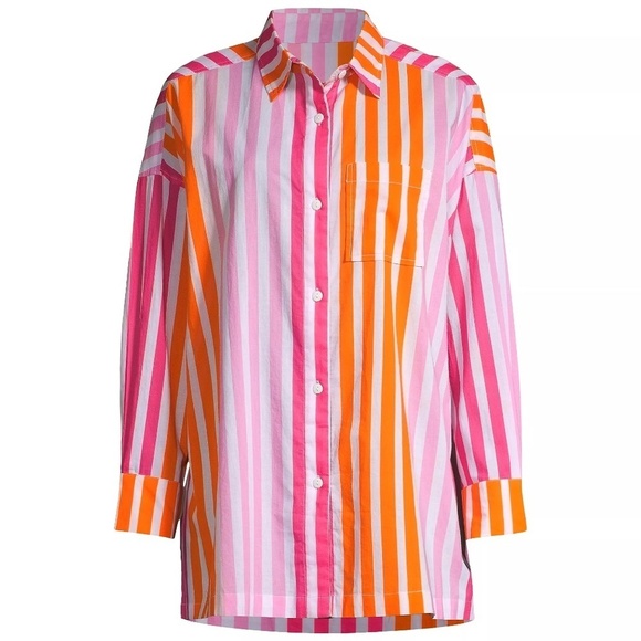 NWT Beach Riot Alexa Striped Button Up Shirt Beach Cover Up L/XL - Picture 1 of 7